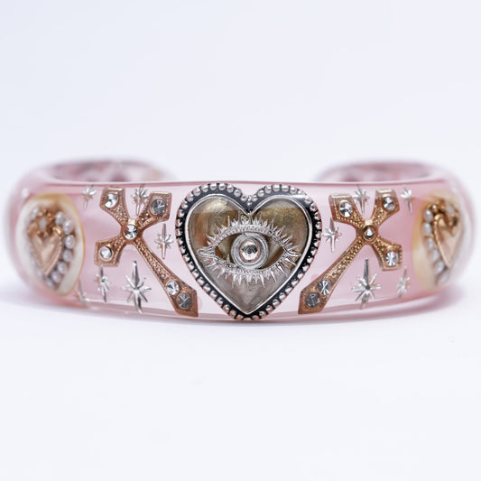 Sacred Heart Veil Bracelet – Smoky Pink × Gold × Silver