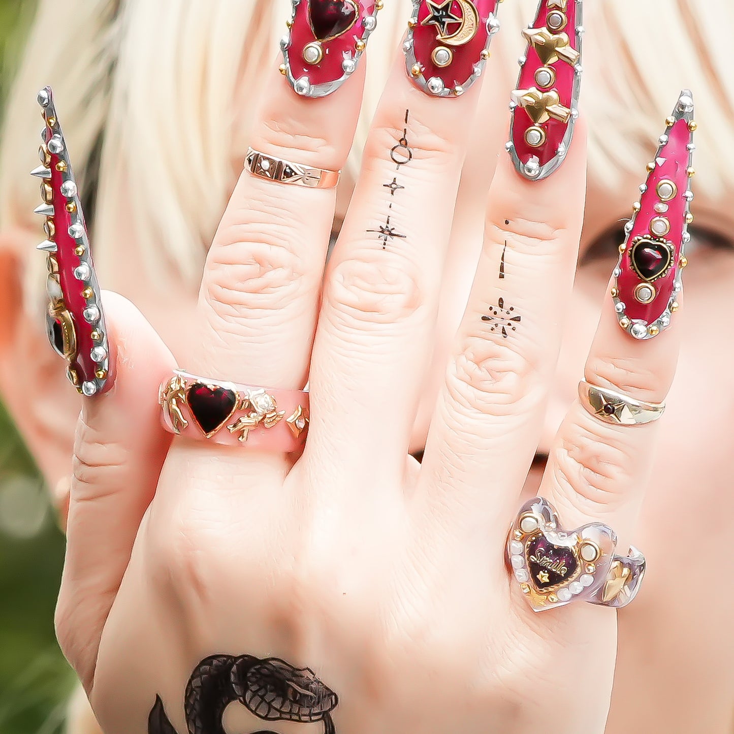 Cupid Heart Ring – Smoky Pink × Red Heart / #11