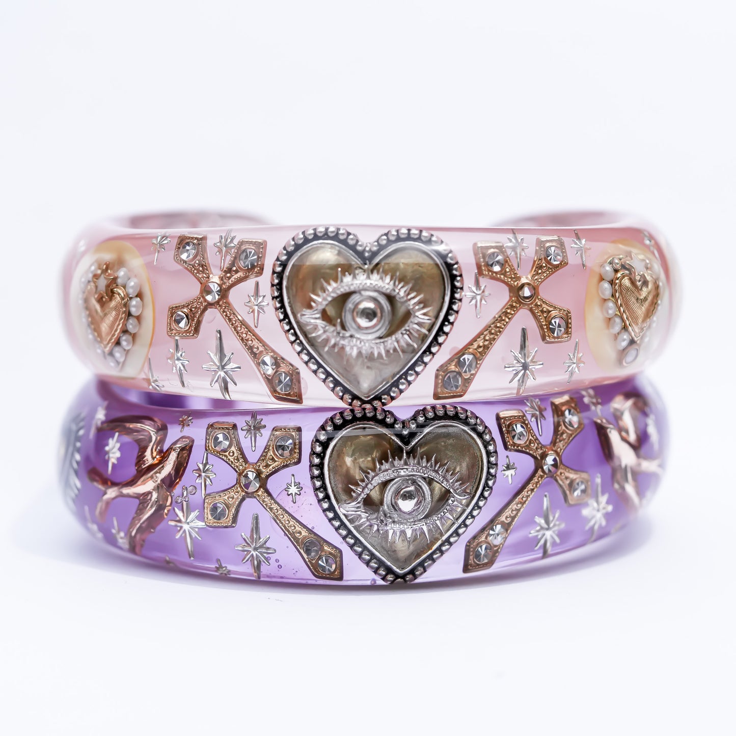 Sacred Eye Heart Bracelet - Smoky Purple × Gold × Silver