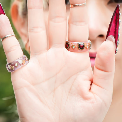 Cupid Heart Ring – Smoky Pink × Red Heart / #11