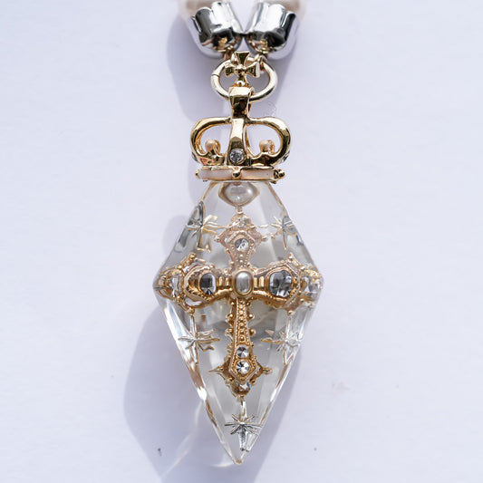 Crowned Pendulum Cross Necklace - Clear