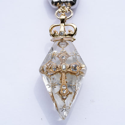 Crowned Pendulum Cross Necklace - Clear