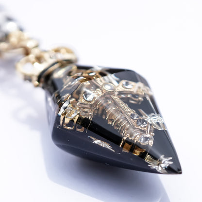 Crowned Pendulum Cross Necklace - Black