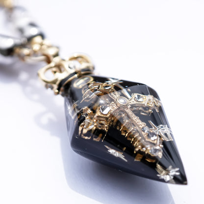 Crowned Pendulum Cross Necklace - Black