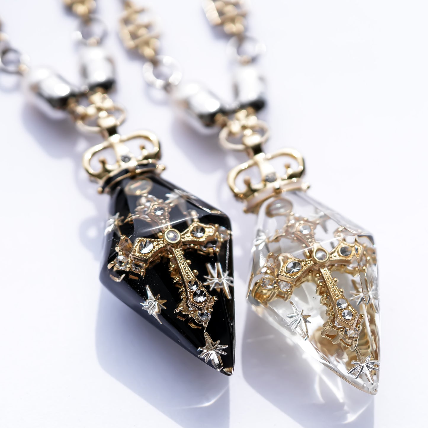 Crowned Pendulum Cross Necklace - Black