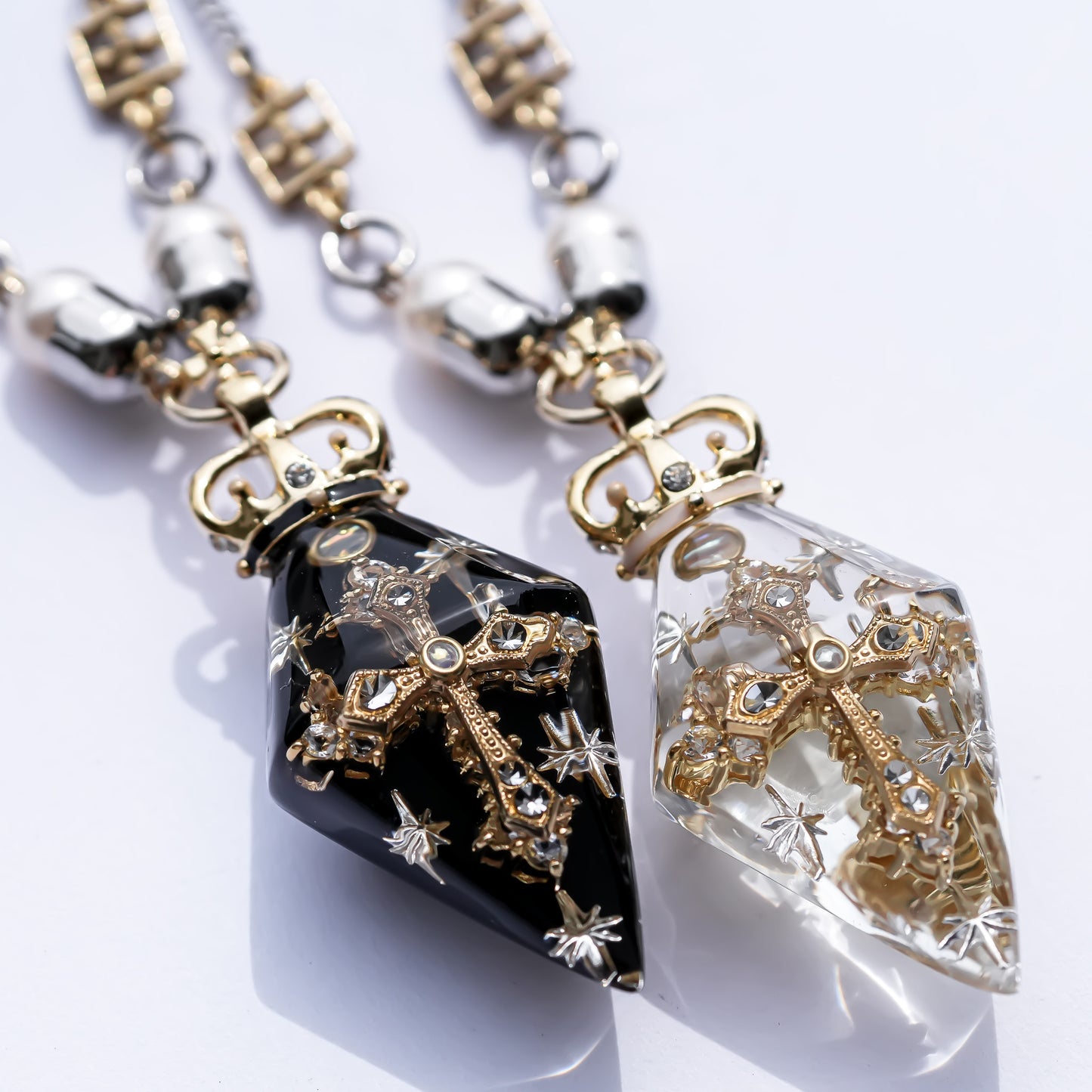 Crowned Pendulum Cross Necklace - Clear