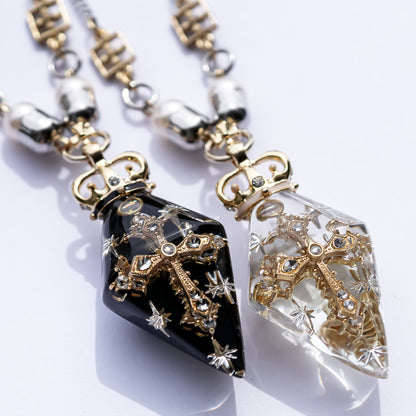 Crowned Pendulum Cross Necklace - Clear