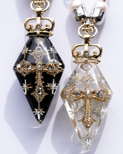 Crowned Pendulum Cross Necklace - Clear