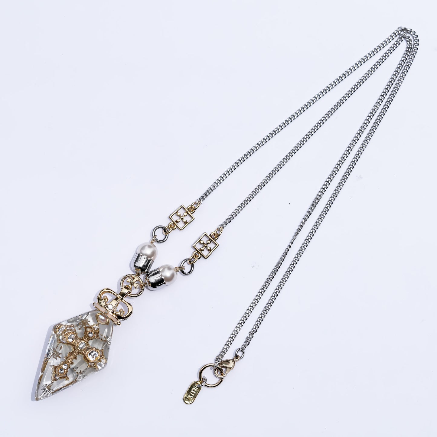 Crowned Pendulum Cross Necklace - Clear