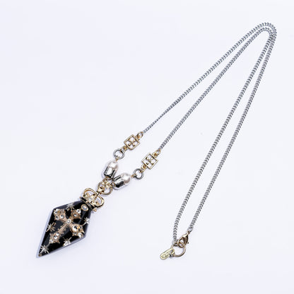 Crowned Pendulum Cross Necklace - Black