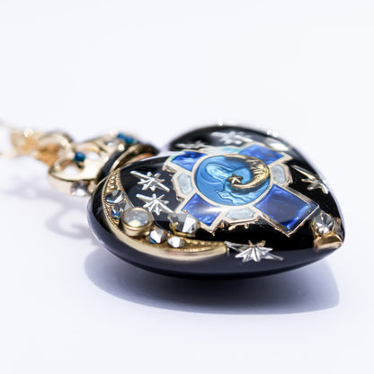 Crowned Sacred Heart Necklace - Black × BlueCross