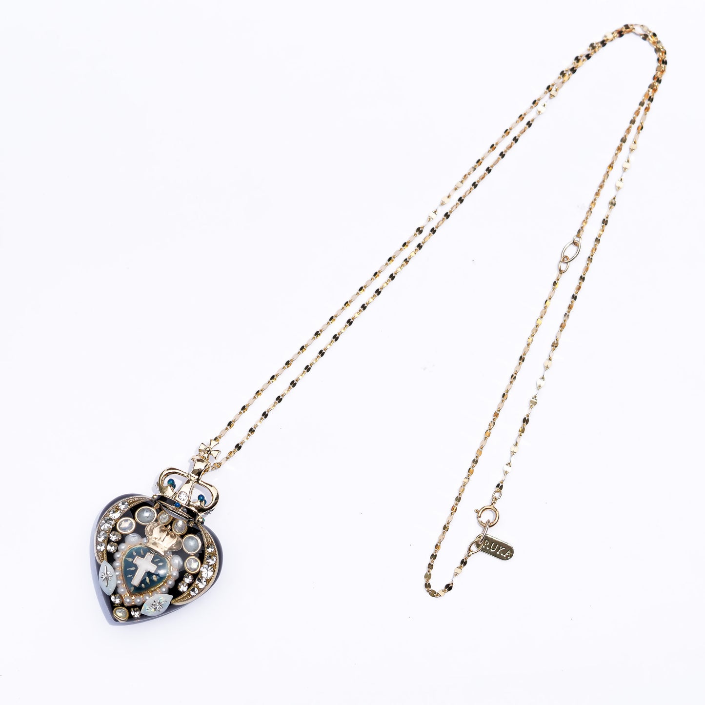 Crowned Sacred Heart Necklace - Black × Smoky Blue