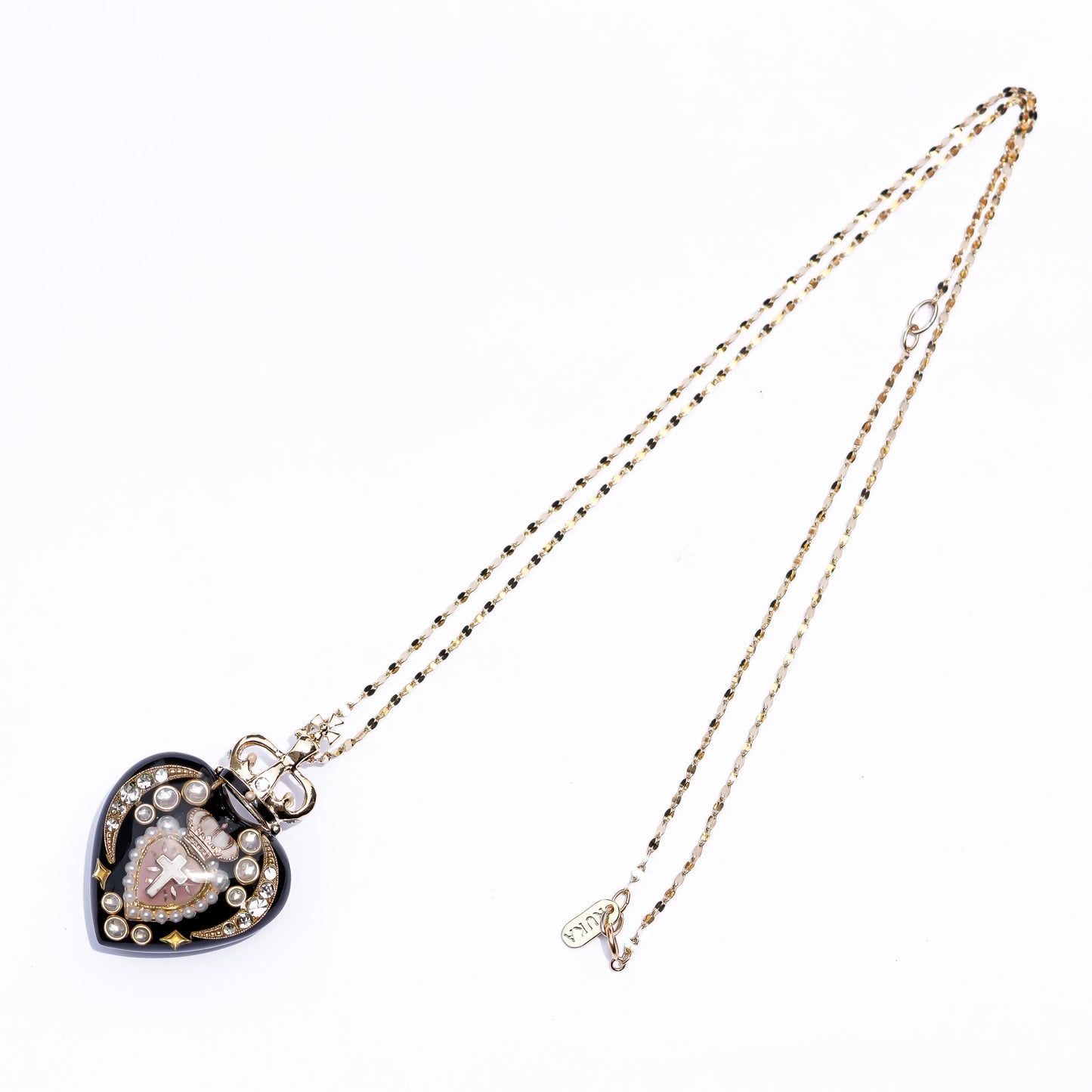 Crowned Sacred Heart Necklace - Black × Smoky Pink