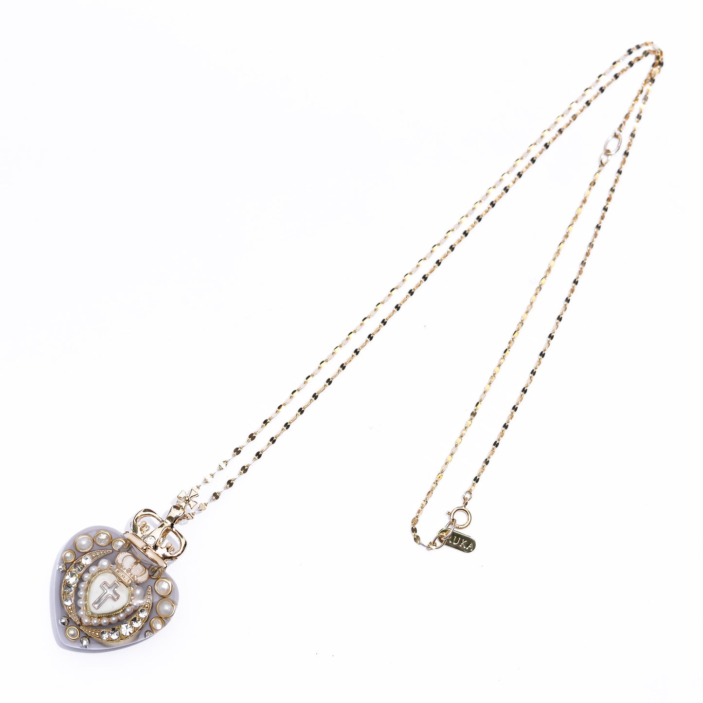Crowned Sacred Heart Necklace - SmokyWhite × White