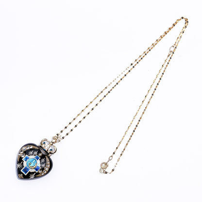 Crowned Sacred Heart Necklace - Black × BlueCross