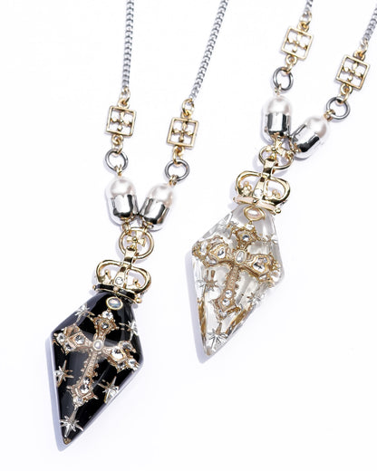 Crowned Pendulum Cross Necklace - Clear