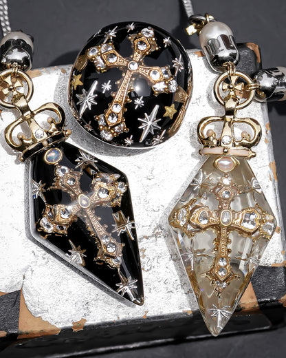 Crowned Pendulum Cross Necklace - Clear