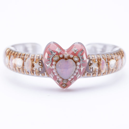 Opal Heart Crown Bangle – Smoky Pink & Gray