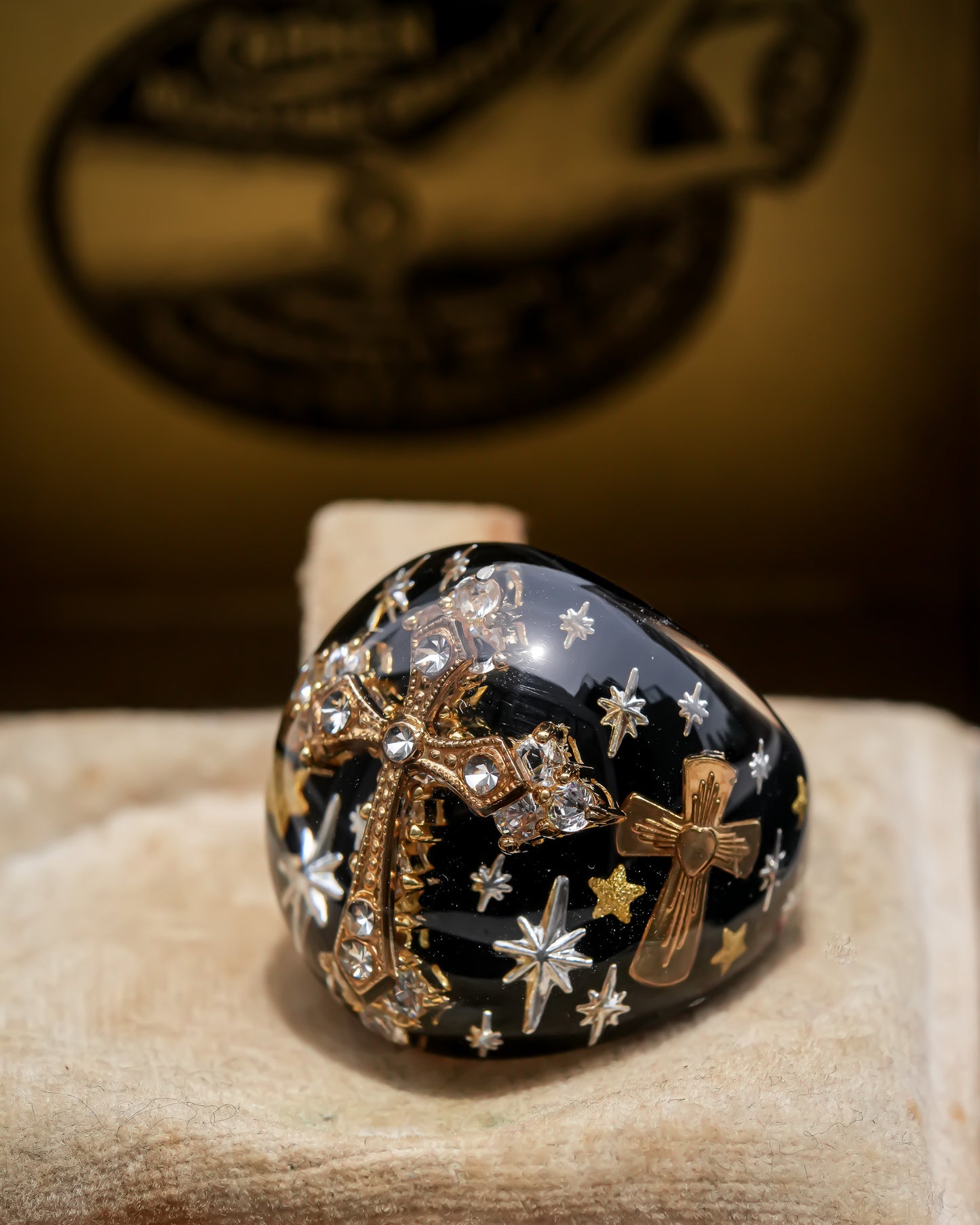 Starlit Vintage Cross Ring - Black / #12 #14