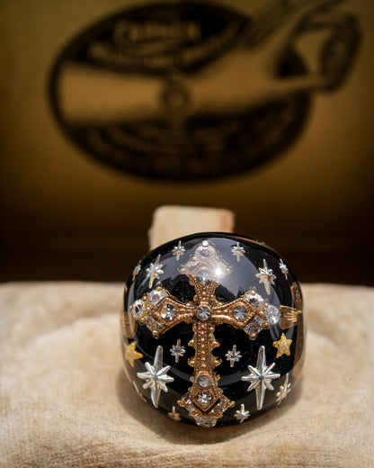 Starlit Vintage Cross Ring - Black / #12 #14