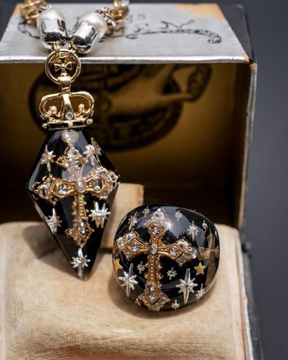 Starlit Vintage Cross Ring - Black / #12 #14