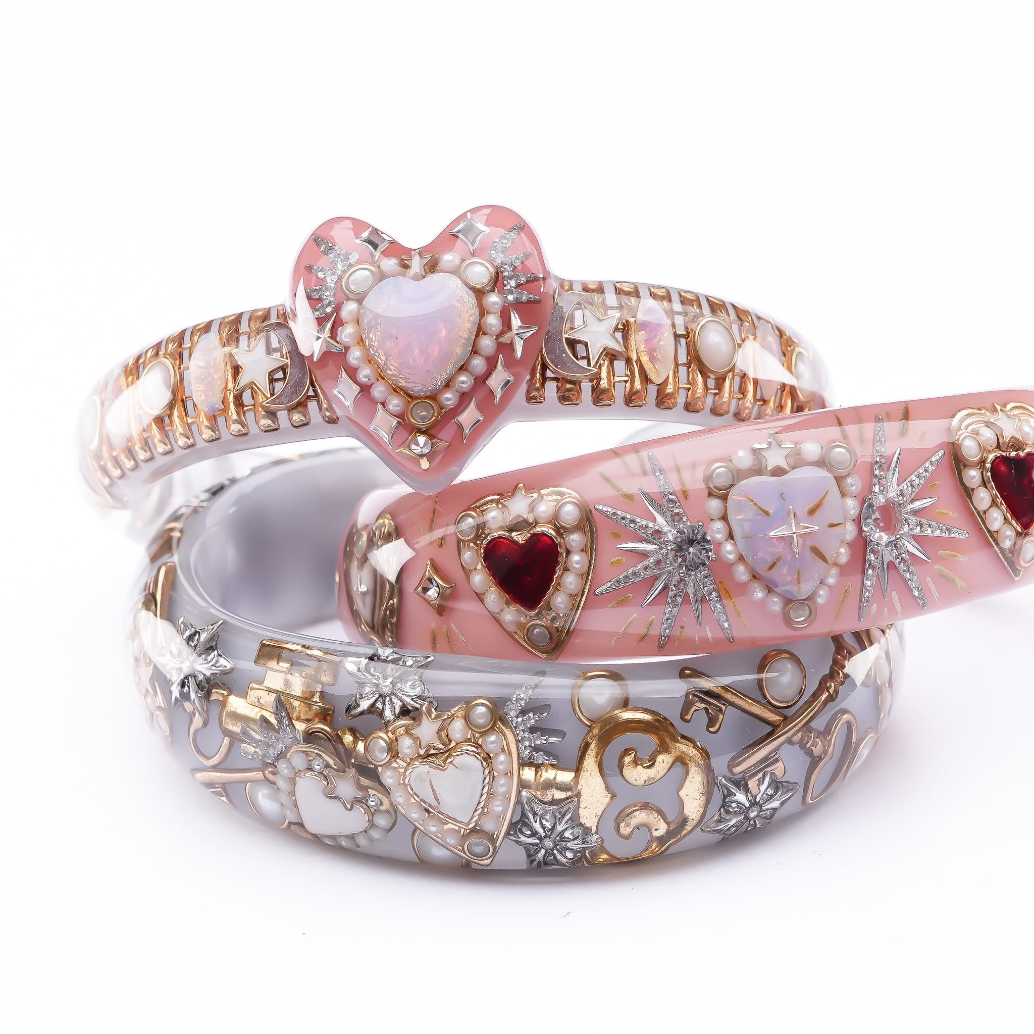 Opal Heart Crown Bangle – Smoky Pink & Gray – RUKA