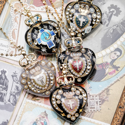 Crowned Sacred Heart Necklace - Black × Red
