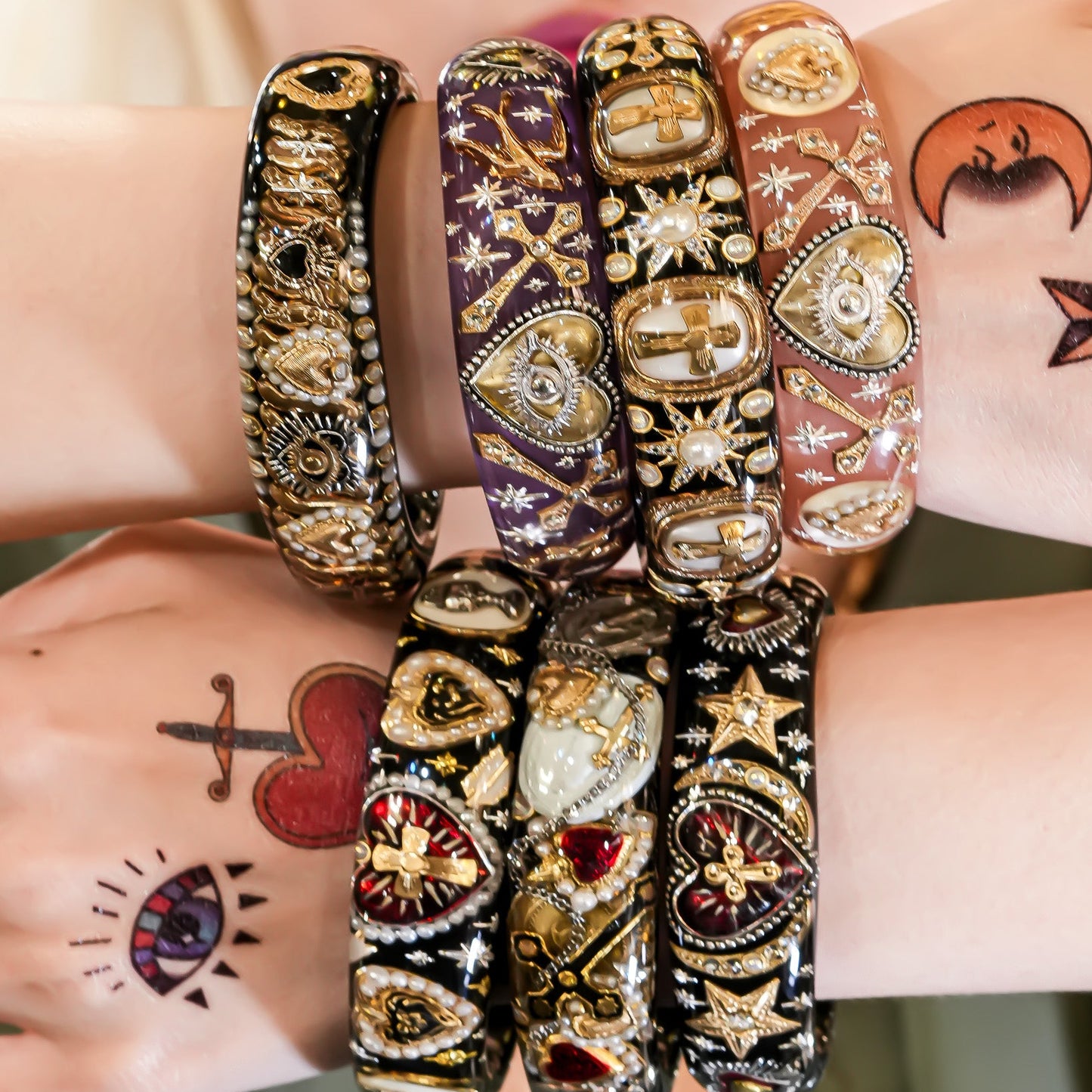 Sacred Heart Veil Bracelet – Smoky Pink × Gold × Silver