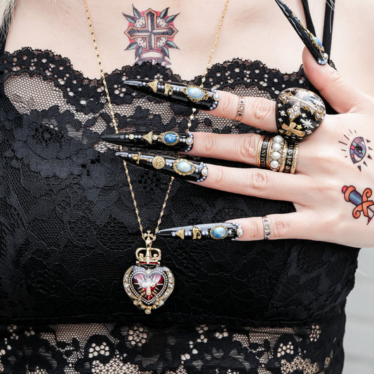 Crowned Sacred Heart Necklace - Black × Red
