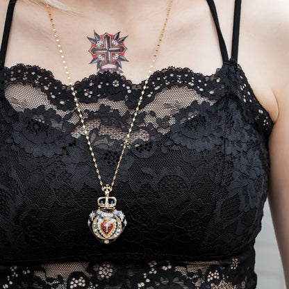Crowned Sacred Heart Necklace - Black × Red