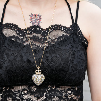 Crowned Sacred Heart Necklace - SmokyWhite × White