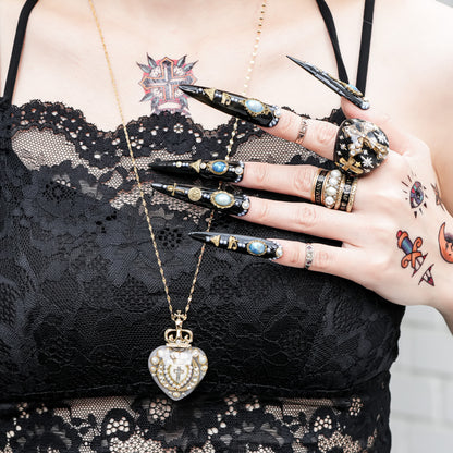 Crowned Sacred Heart Necklace - SmokyWhite × White