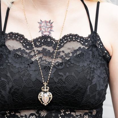 Crowned Sacred Heart Necklace - Black × Smoky Pink