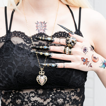 Crowned Sacred Heart Necklace - Black × Smoky Pink
