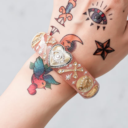 Sacred Heart Veil Bracelet – Smoky Pink × Gold × Silver