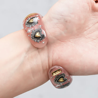 Sacred Heart Veil Bracelet – Smoky Pink × Gold × Silver
