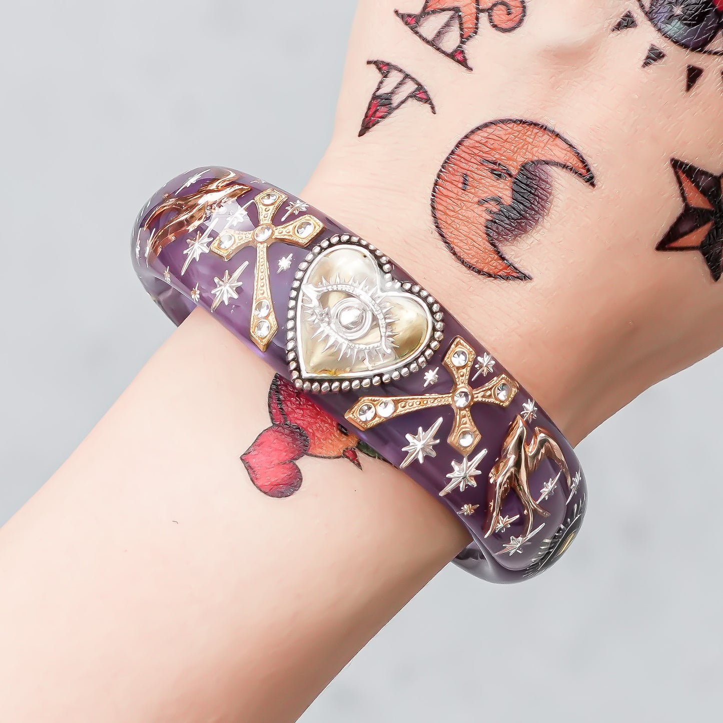 Sacred Eye Heart Bracelet - Smoky Purple × Gold × Silver