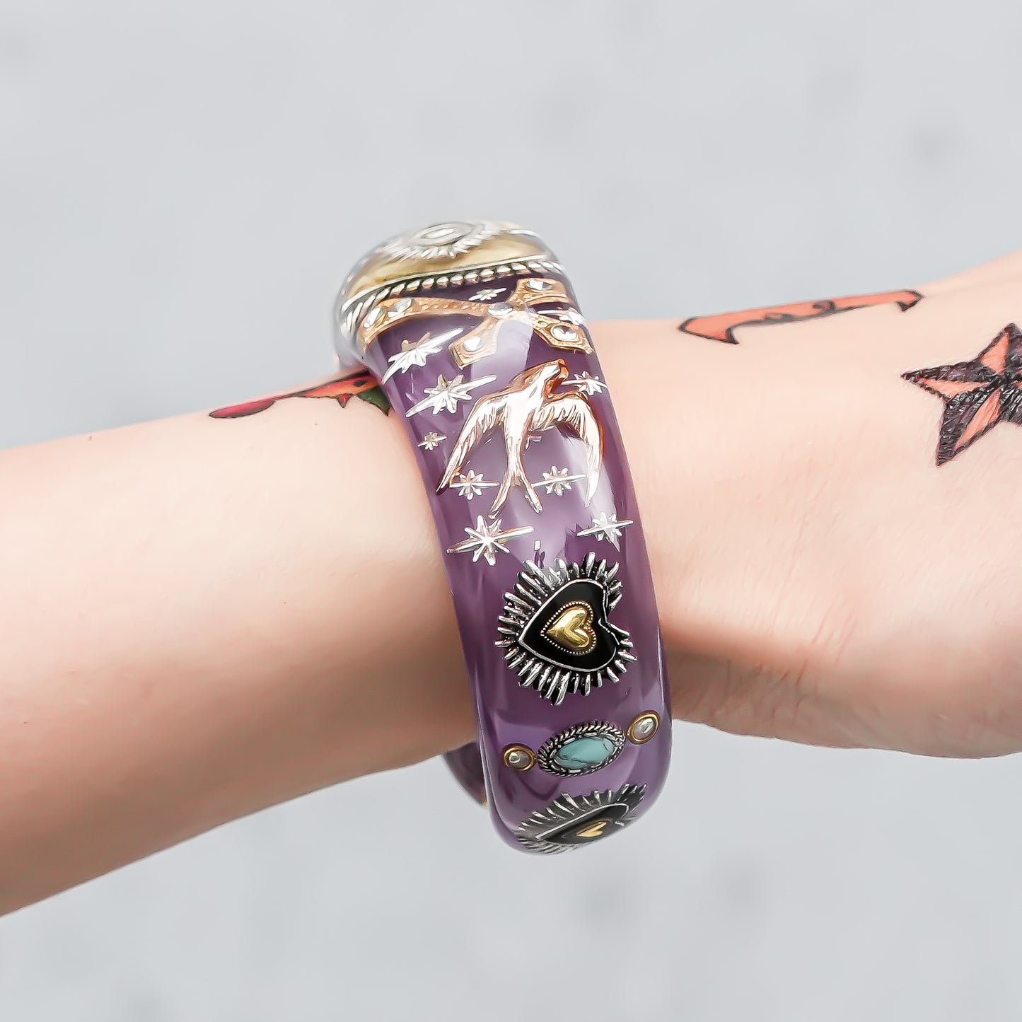 Sacred Eye Heart Bracelet - Smoky Purple × Gold × Silver