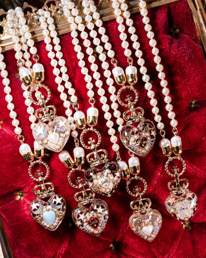 Crown Heart Majolica Pearl Necklace - Turquoise