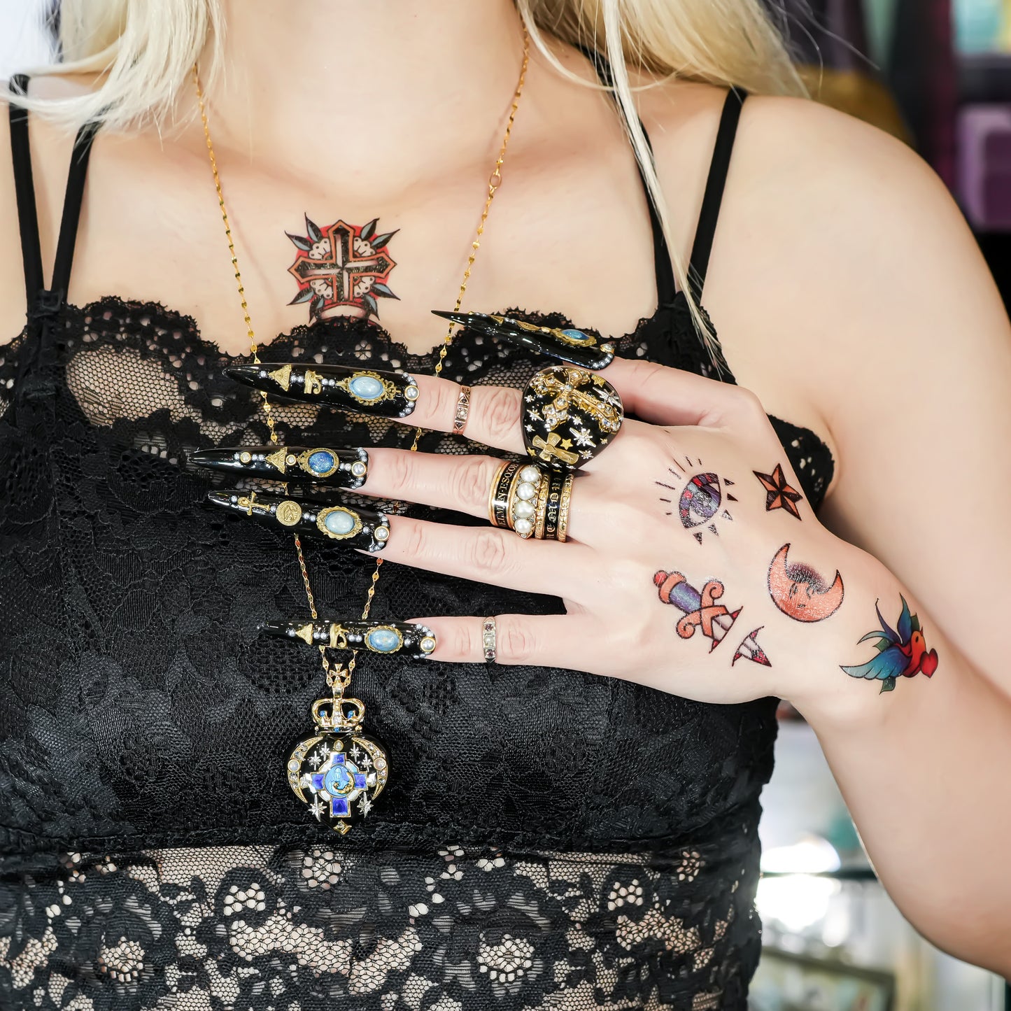 Starlit Vintage Cross Ring - Black / #12 #14