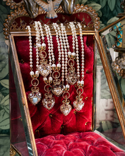 Crown Heart Majolica Pearl Necklace - Red2