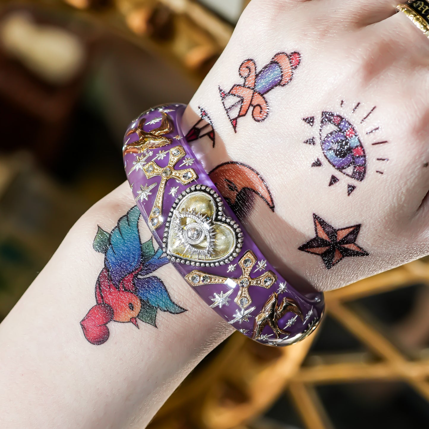 Sacred Eye Heart Bracelet - Smoky Purple × Gold × Silver