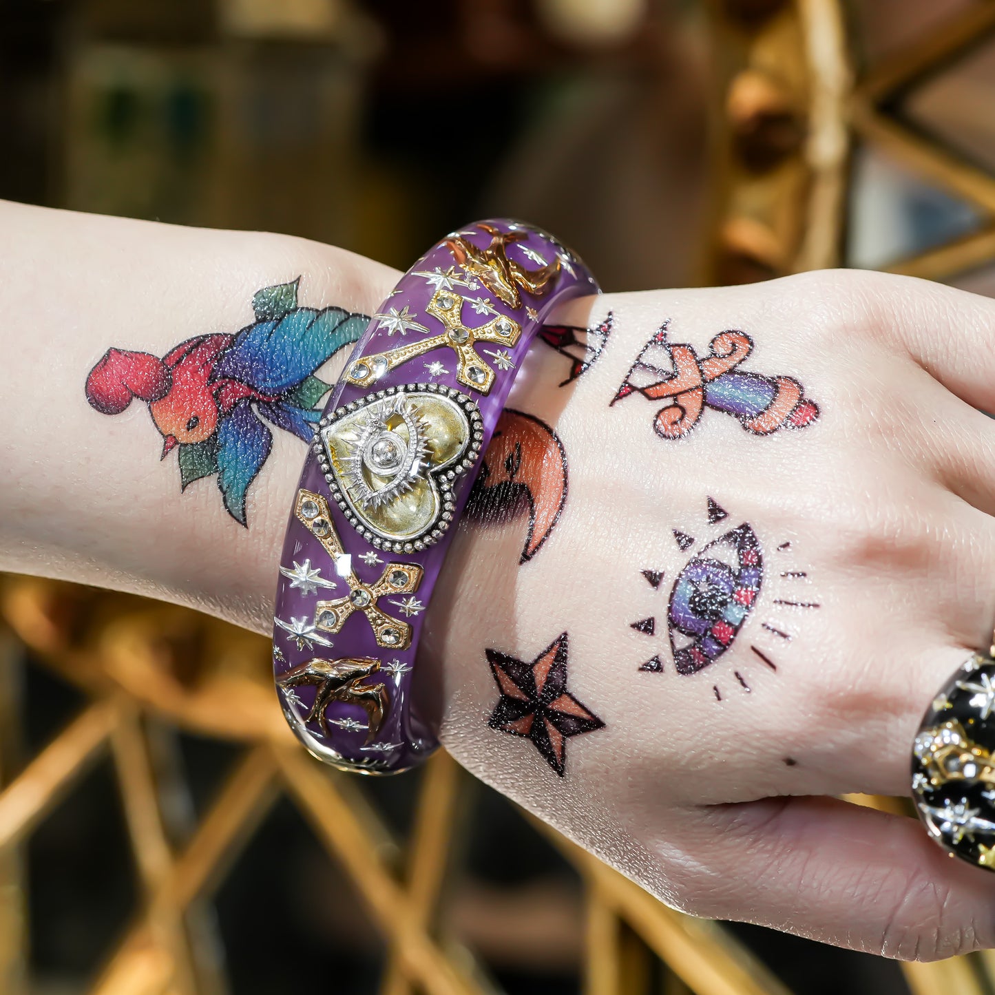 Sacred Eye Heart Bracelet - Smoky Purple × Gold × Silver