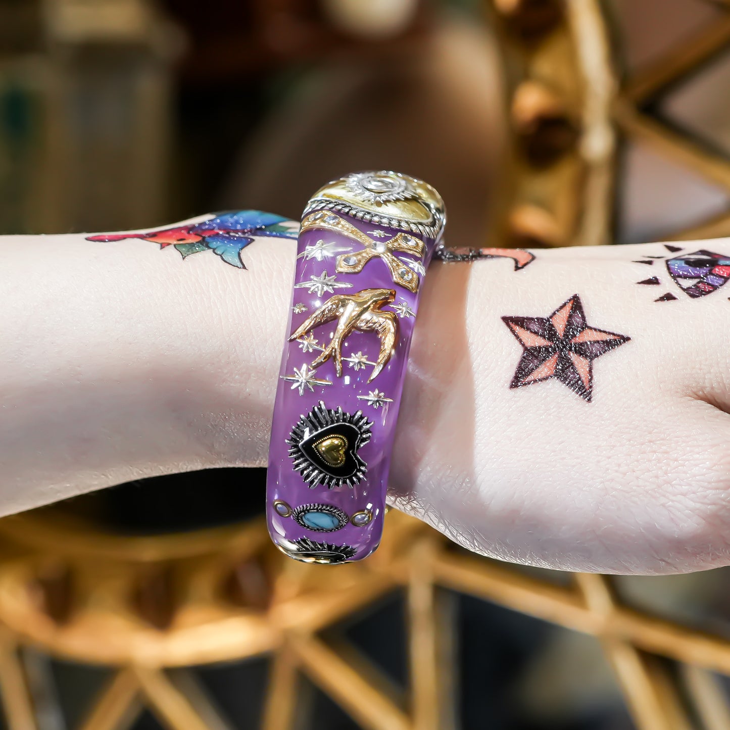 Sacred Eye Heart Bracelet - Smoky Purple × Gold × Silver