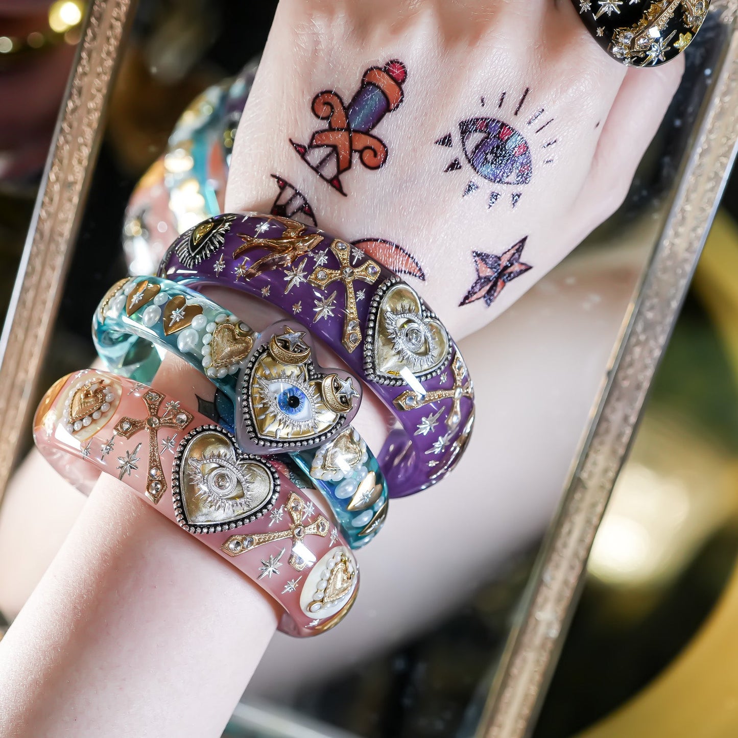 Sacred Heart Veil Bracelet – Smoky Pink × Gold × Silver