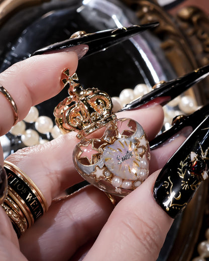 Crown Heart Majolica Pearl Necklace - Opal Pink