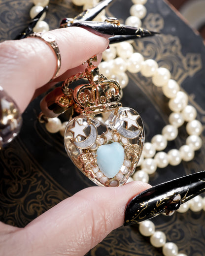Crown Heart Majolica Pearl Necklace - Turquoise
