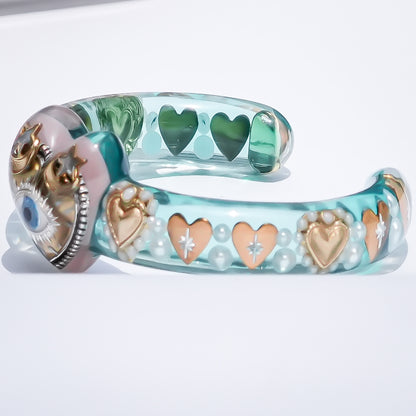 Heart of Good Fortune Bracelet - Smoky Pink × Clear Green