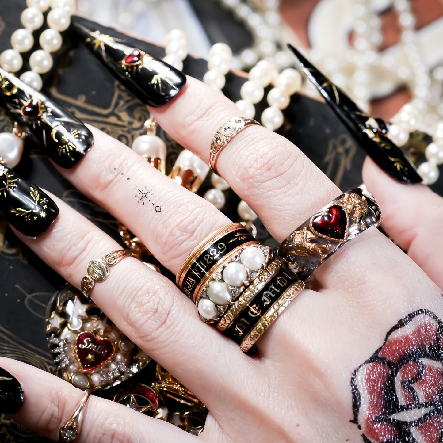 Cupid Heart Ring – Clear Dark Blue × Red Heart / #11