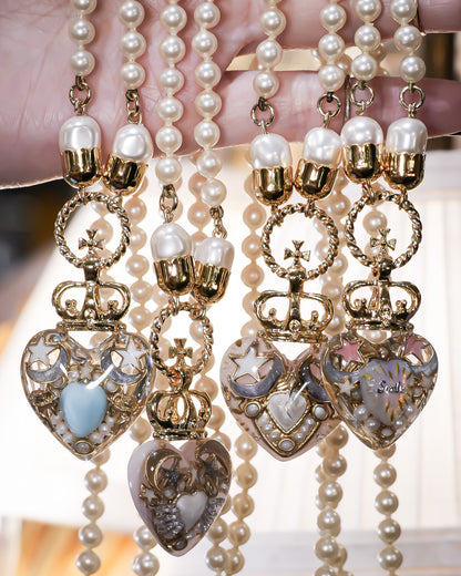 Crown Heart Majolica Pearl Necklace - Turquoise